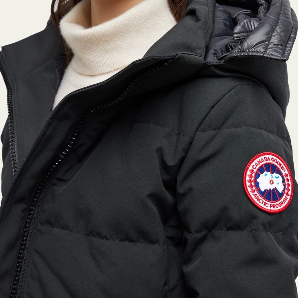 Canada Goose Black Puffer Jacket with Red Logo Patch